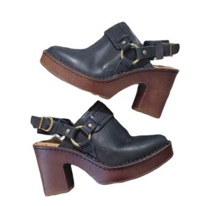 BORN Black Leather Platform Sling Back Clog Heels Wonen's size 6